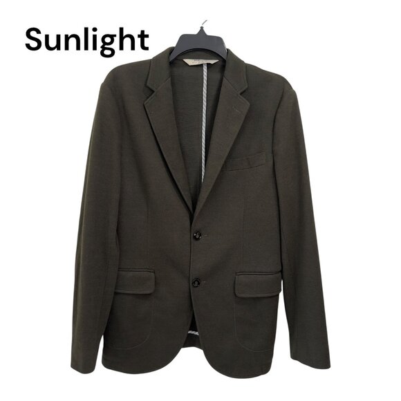 H.E. By Mango Slim Fit Mens Olive Green Blazer Jacket Size USA XS Patched elbow - Picture 1 of 12